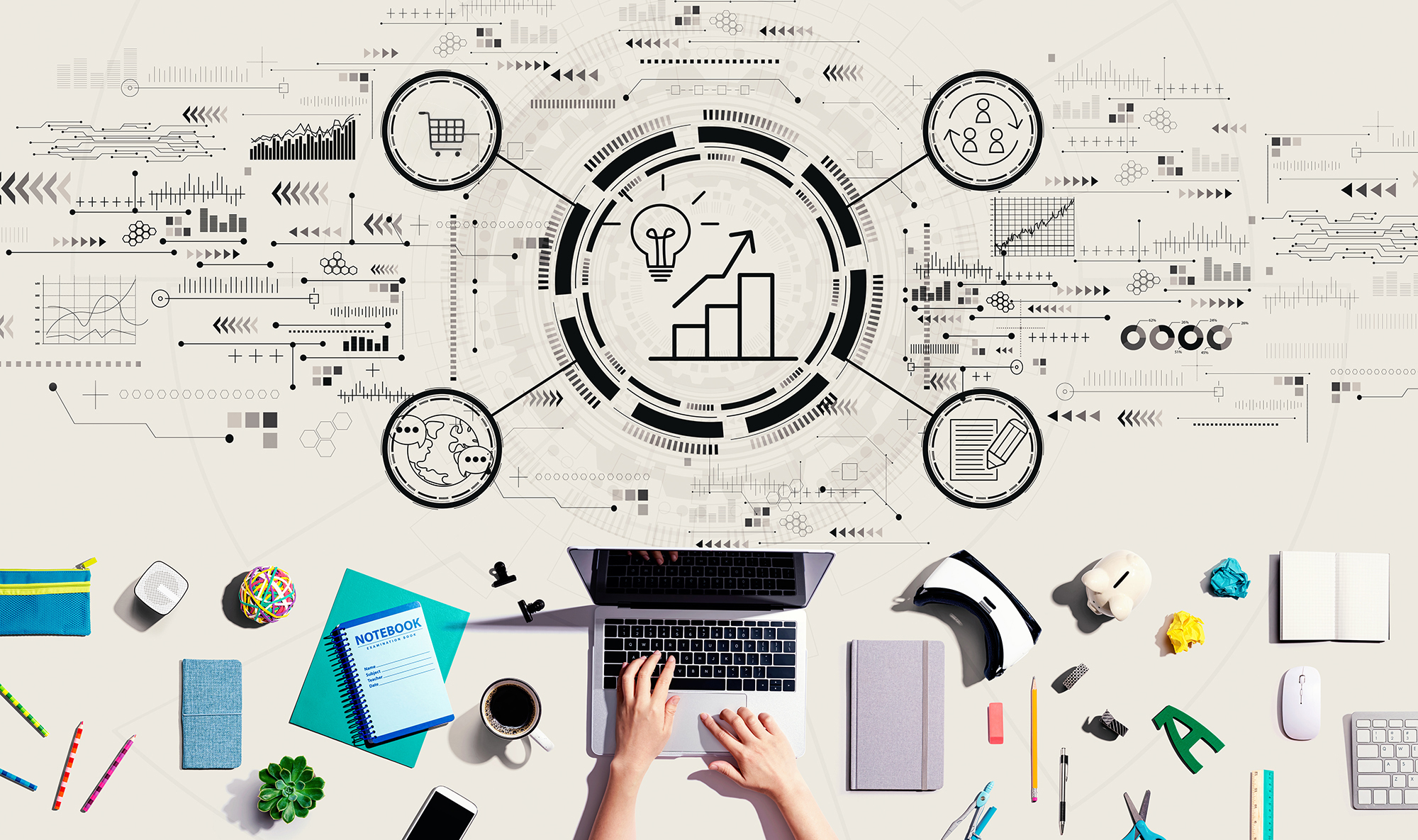 Content marketing concept with person using a laptop